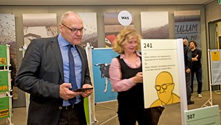 Johannes Ebert, secretary-general of the Goethe-Institut, is one of the first to try playing the Wallpeckers game 