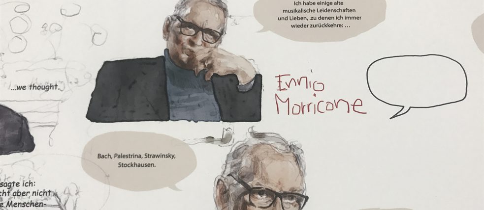 Ennio Morricone über seine Leidenschaft für Stockhausen | Illustration von David von Bassewitz