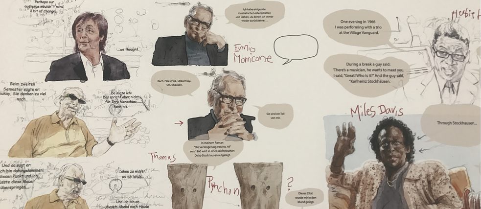 Namhafte Musiker weltweit über Stockhausen | Illustration von David von Bassewitz 