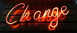Neon sign with the word Change