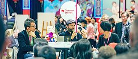 The author tandem of Marc-Uwe Kling and Yu Li Lin at the Taiwan book fair 