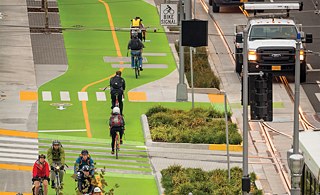 The new light rail system, which has been running from US Portland to Milwaukie since 2015, is lined with about 12 kilometres of cycle and footpaths.