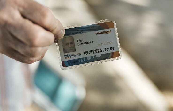 Paul Giovanonni shows his Transpass Métropole, a public transport ticket in Marseille