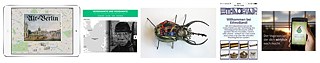 Das apps de turismo a um besouro-robô: screenshots dos monitores e imagens dos projetos desenvolvidos durante a hackathon Coding da Vinci. 