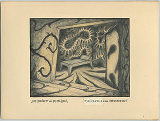Eine Skizze der Bühnenbauten für „Das Cabinet des Dr. Caligari”, von Hermann Warm
