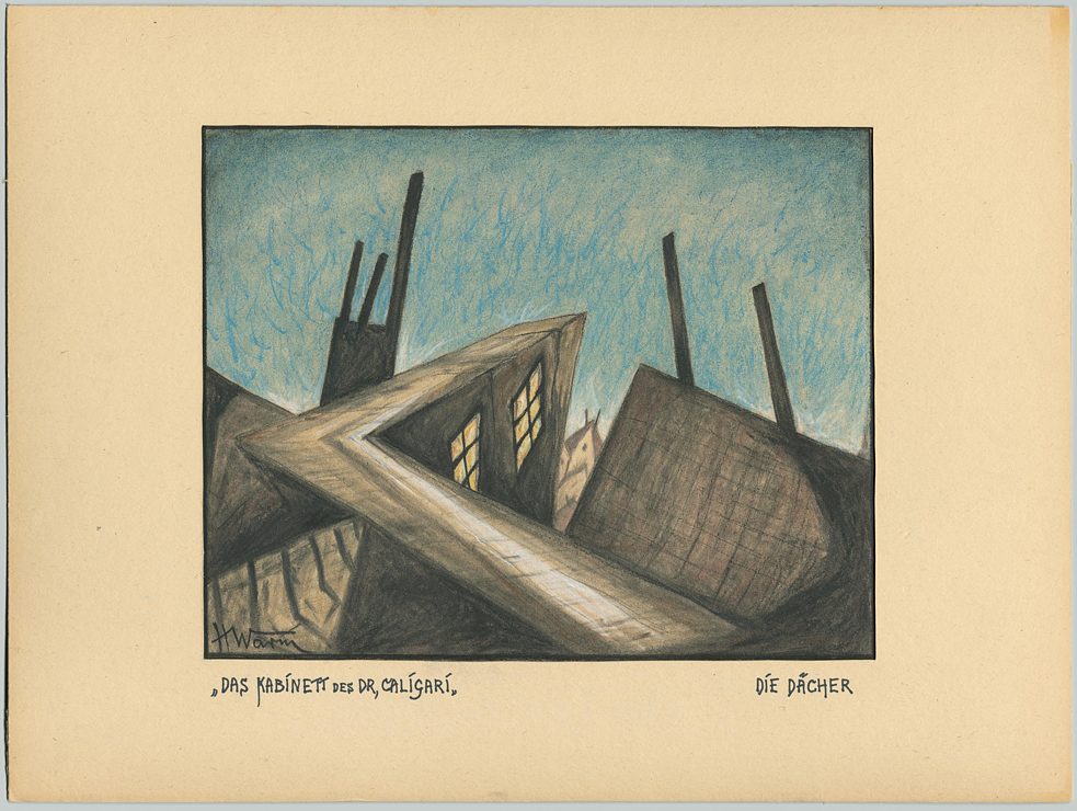 Eine Skizze der Bühnenbauten für „Das Cabinet des Dr. Caligari”, von Hermann Warm