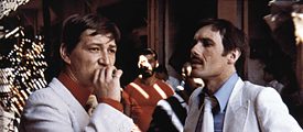 The actors Rainer Werner Fassbinder and Peter Chatel in a scene in the movie "Faustrecht der Freiheit" 