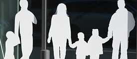 Figures of a father with child and a family with children - glued to the building of the German Federal Ministry for Family Affairs, Senior Citizens, Women and Youth