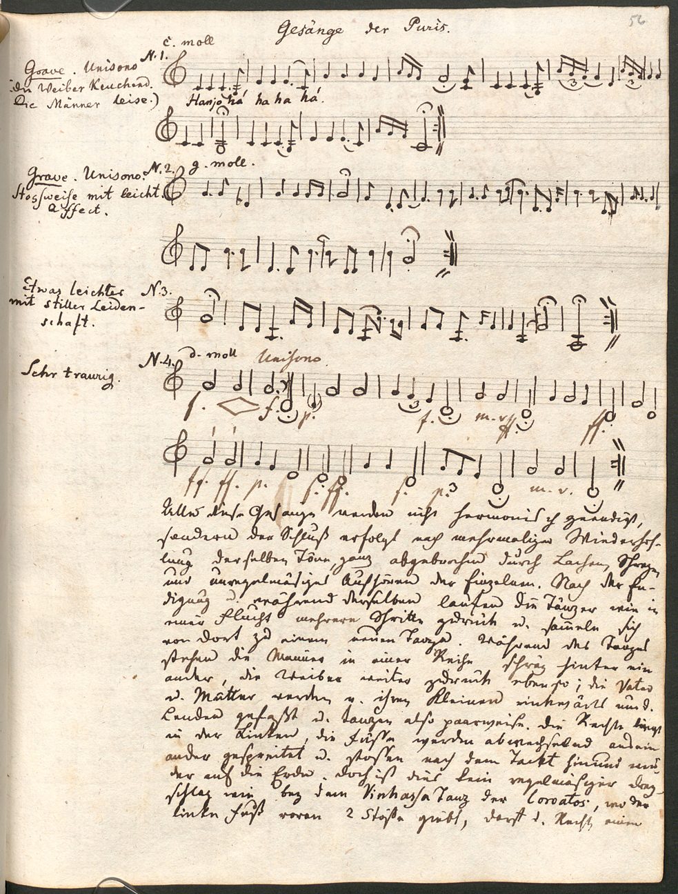 Página de diário de viagem do naturalista alemão Carl von Martius com registro dos cantos dos indígenas Puri, 1818. 