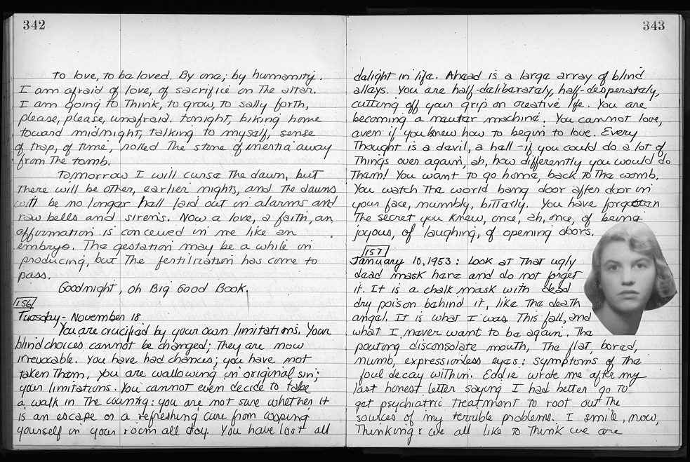 Página do diário escrito pela poeta norte-americana Sylvia Plath entre 1950 e 1953. Cortesia: Smith College Special Collections, Northampton, Massachusetts (EUA).