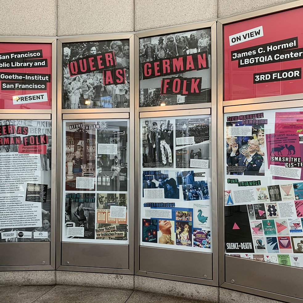 Exhibition announcement at the entrance to the San Francisco Public Library