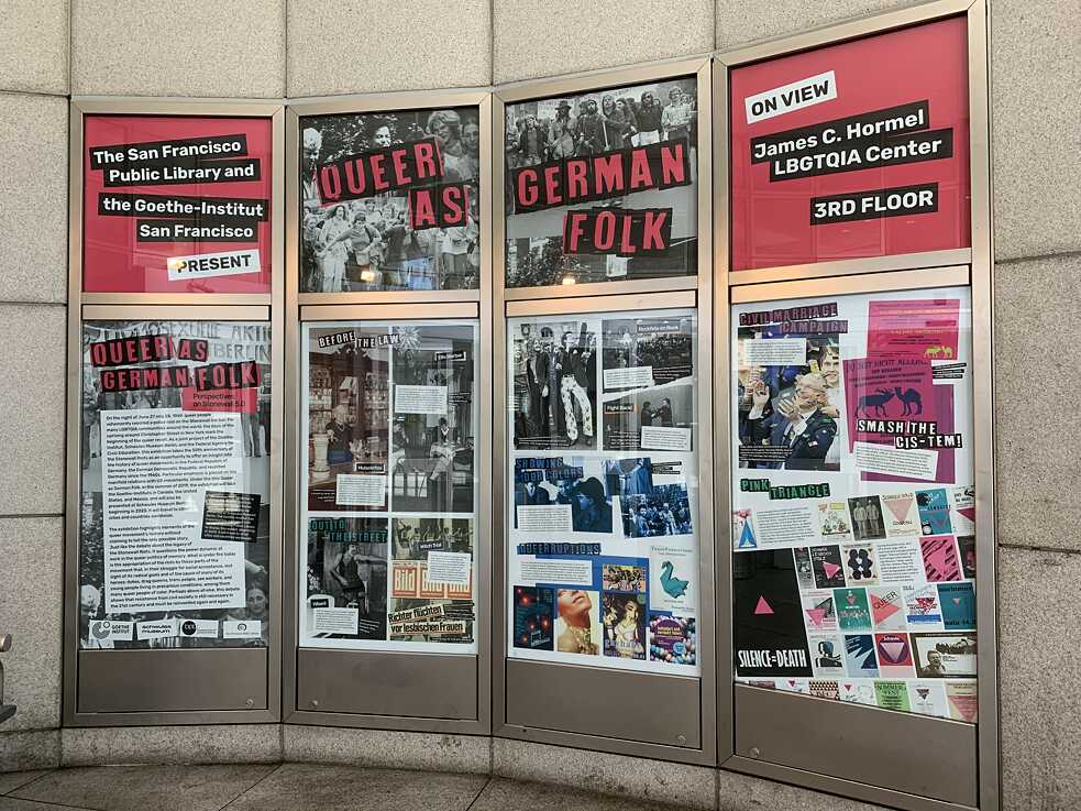 Exhibition announcement at the entrance to the San Francisco Public Library