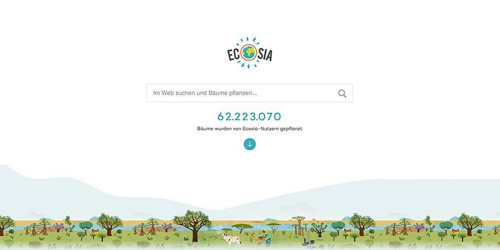 <b>Máquina de busca que planta árvores</b><br>A Ecosia é uma máquina de busca na internet carbono positivo. Criada em Berlim, a empresa usa os lucros que obtém com publicidade e parcerias para plantar árvores. Segundo dados fornecidos pela própria empresa, a cada 45 registros de busca, é plantada uma árvore. Desde 2009, aproximadamente 60 milhões de árvores foram plantadas para reflorestamento, a maioria delas nas Américas Central e do Sul, na África e no Sudeste Asiático. A Ecosia está agora também disponível para barras de ferramentas do Firefox e do Chrome.