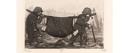 Otto Dix, Transport d’un blessé dans la forêt de Houthulst, gravure, 1924