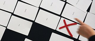 A group of visitors are following a structure where only word cards (from Discourse and Ephemeral) are being use