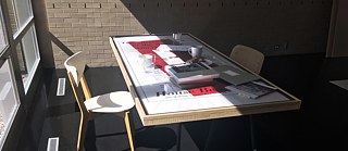 Ich habe einen flexiblen Tisch entworfen, dessen Platte gleichzeitig als Bilderrahmen mit wechselnden Motiven dient. Tätigkeiten wie arbeiten, Kaffee trinken, essen oder Karten spielen überlagerten jedes Motiv mit den Spuren des täglichen Lebens. 