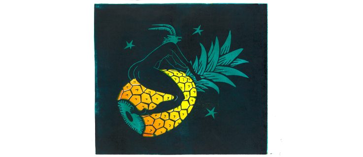 „Lino Pineapple“, Linolschnitt von Anastasia Seretkina