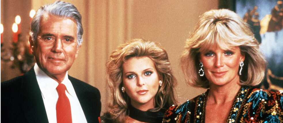 Las estrellas de la serie de televisión Dynasty. En la televisión alemana, la serie se llamó Denver Clan