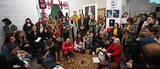 Visitors to the exhibition "Dirty Women" by Olga Posukh