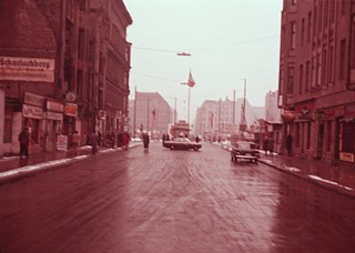 Approaching a checkpoint of the Berlin Wall (1961-62)