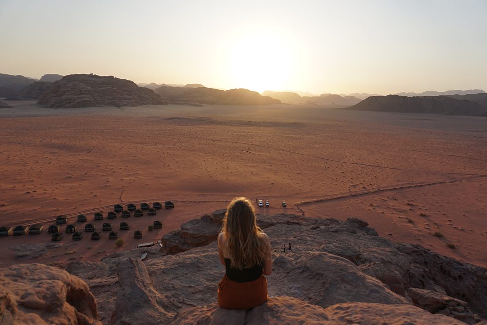 Ausblick auf unser Beduinen-Camp in Wadi Rum