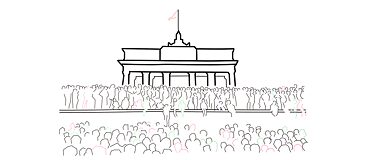 Installation “Die Mauer”: Tape Art von Schüler*innen der Deutschen Schule Lissabon und des Tallinna Saksa Gümnaasium (Estland), finanziert durch das Programm Erasmus+ der Europäischen Union.