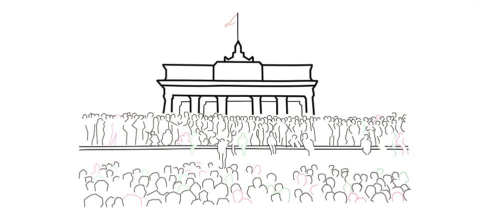 Installation “Die Mauer”: Tape Art von Schüler*innen der Deutschen Schule Lissabon und des Tallinna Saksa Gümnaasium (Estland), finanziert durch das Programm Erasmus+ der Europäischen Union.