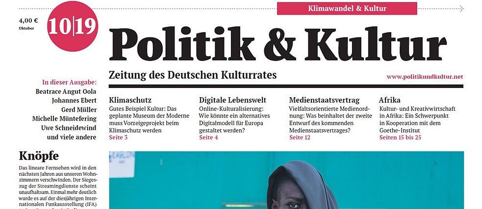 Title page of the paper "Politik und Kultur", screenshot
