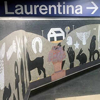 <b>Kunst in der U-Bahn (Rom, Italien)</b><br><br>Bunte Mosaike mit abstrakten Motiven beleben die Gänge der ersten U-Bahn Italiens, der Linie B in Rom. Die Kunstwerke sind nicht nur in den Stationen des historischen Zentrums zu sehen, sondern auch in denen der Vorstädte, wo die Passagiere eilig die Rolltreppen rauf und runter fahren. Auf dem Foto das Mosaik von Enrico Della Torre in der U-Bahn-Station Monti Tiburtini. 