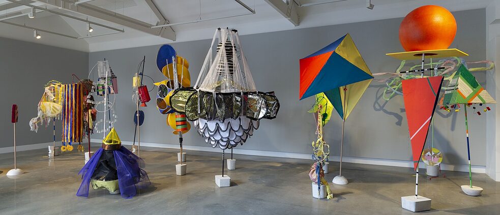 Bauhaus-inspired lanterns, made by Australian students, on display at the Buxton Contemporary Museum
