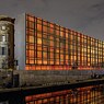 A light projection recreating the Palast der Republik in Berlin