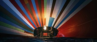 A hot air balloon is prepared for flight in German film "Balloon"