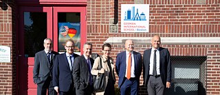 From L to R: Andreas Ströhl, Goethe-Institut Boston Language Department Diretor Steffen Kaupp, Holger Wirtz, Marina May, Stefan Tullius, Johannes Ebert