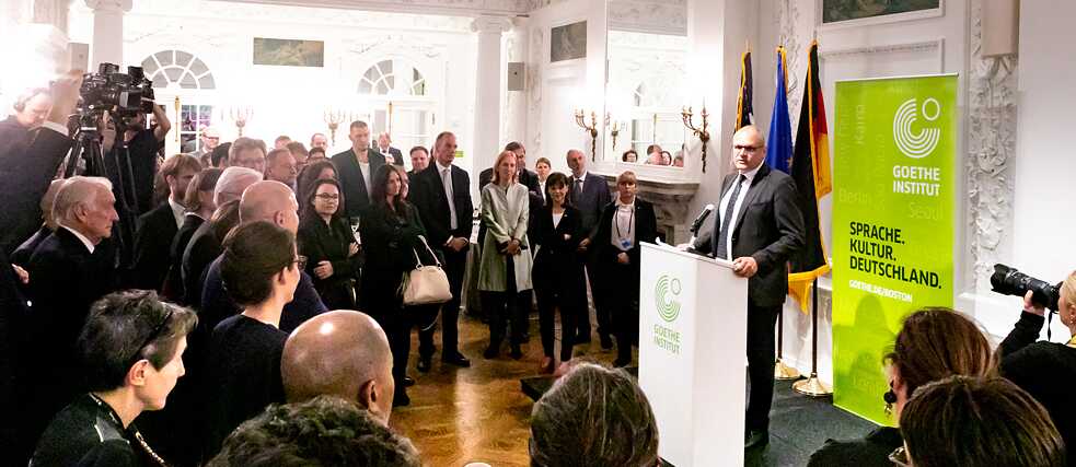 Secretary-general Johannes Ebert during his speech in Boston