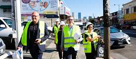 Secretary-general Johannes Ebert with institute director Lien Heidenreich-Seleme and partners on the way to the Goethe-Institut LA’s new project space