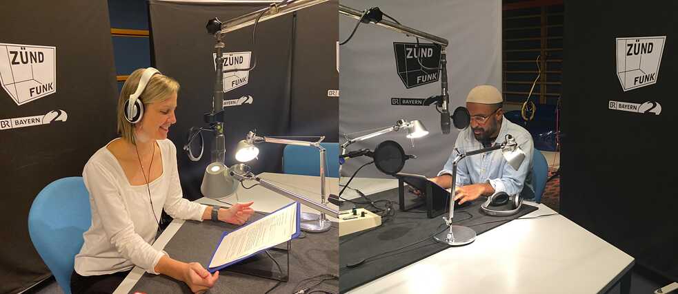 Martha Dalton und Malcolm Ohanwe im „Zündfunk“-Studio des Bayerischen Rundfunks