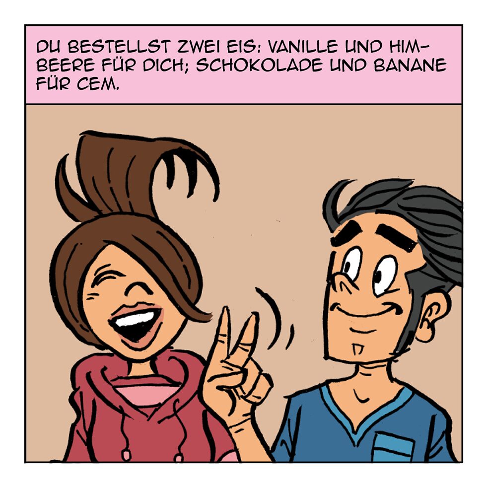 Du bestellst zwei Eis.