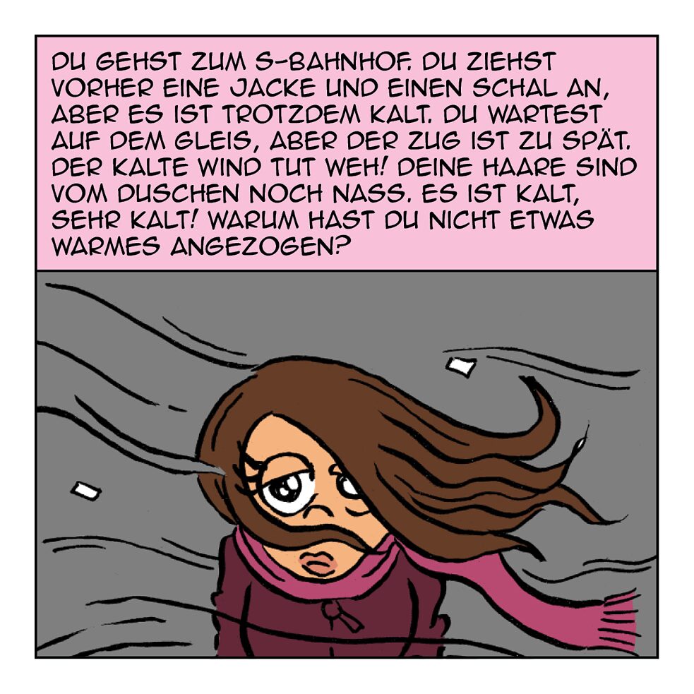 Du gehst zum S-Bahnhof.