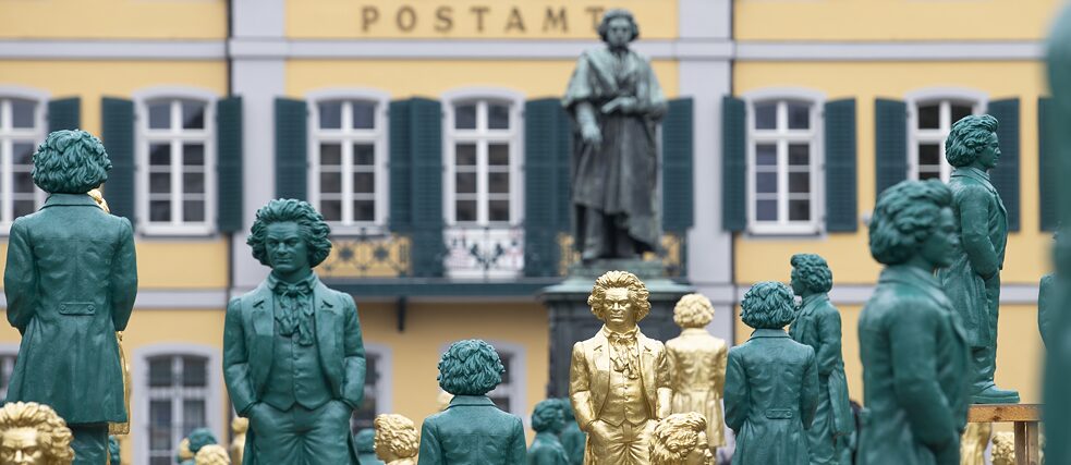 Ludwig Beethoven surrounded by 700 doubles: this art instillation was set up in honour of the composer’s 250th birthday.