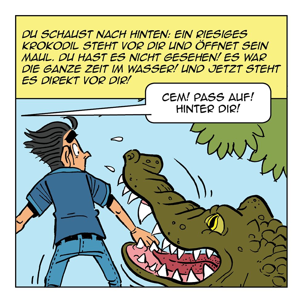 Du schaust nach hinten