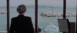 Man looking out a window with a grid