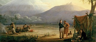 Humboldt and his fellow scientist Aimé Bonpland near the foot of the Chimborazo volcano. Painting by Friedrich Georg Weitsch (1810)