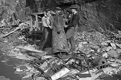 The damage to the Scotia Pier due to a torpedo attack
