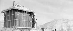 A guard tower of the Seebe Camp 130
