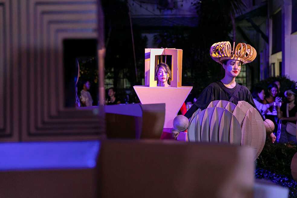 Students of Chulalongkorn University present their works during a Bauhaus Fashion Show