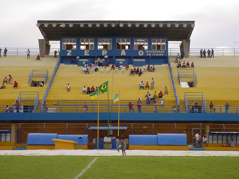 Latitude: The undated photo shows the grandstand of the football stadium "Zerao" in Macapa, Brazil. The center line of the stadium runs on the equator, so one goal is in the northern hemisphere and the opposite one in the southern hemisphere. 