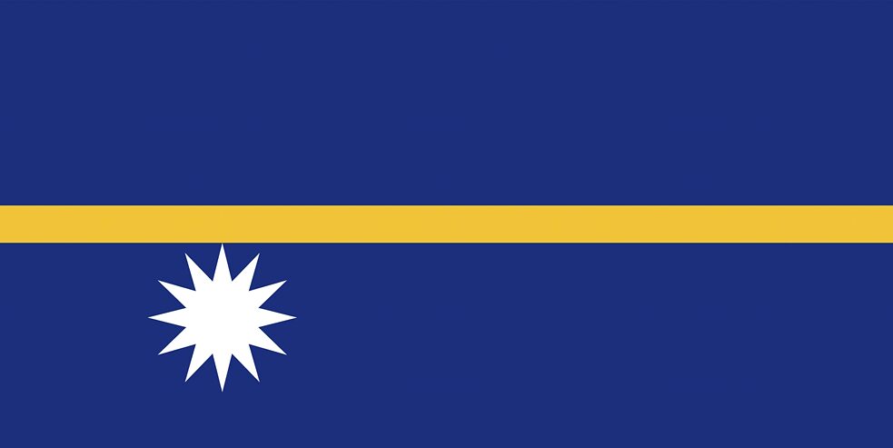 Latitude: The flag of Nauru illustrates the geographical position of the island state only one degree south of the equator. Nauru is one of the smallest states in the world, consists of the coral island of the same name, which belongs to the island world of Micronesia, and lies in the Pacific Ocean. In 1888 Nauru was placed under the rule of the German Empire as a protectorate. During the First World War, Australia took control of the island and, apart from the Japanese occupation from 1942 to 1945, maintained it until the country became independent in 1968. 