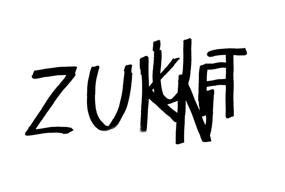 The word future in German, Zukunft; black letters on white backgrond