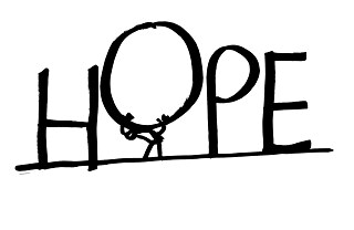 Das Wort Hope; schwarze Schrift auf weißem Grund