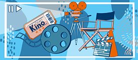 Film - Illustration von Kinoticket, Filmrolle, Kamera